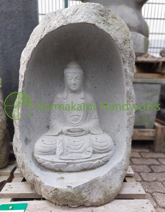 Japanese Buddha Lotus in natural cave 100 cm. andesite