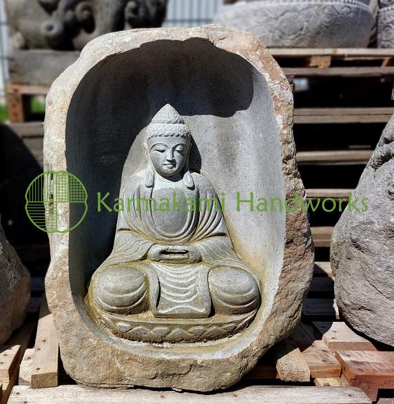 Japanese Buddha Lotus in natural cave 80 cm. andesite